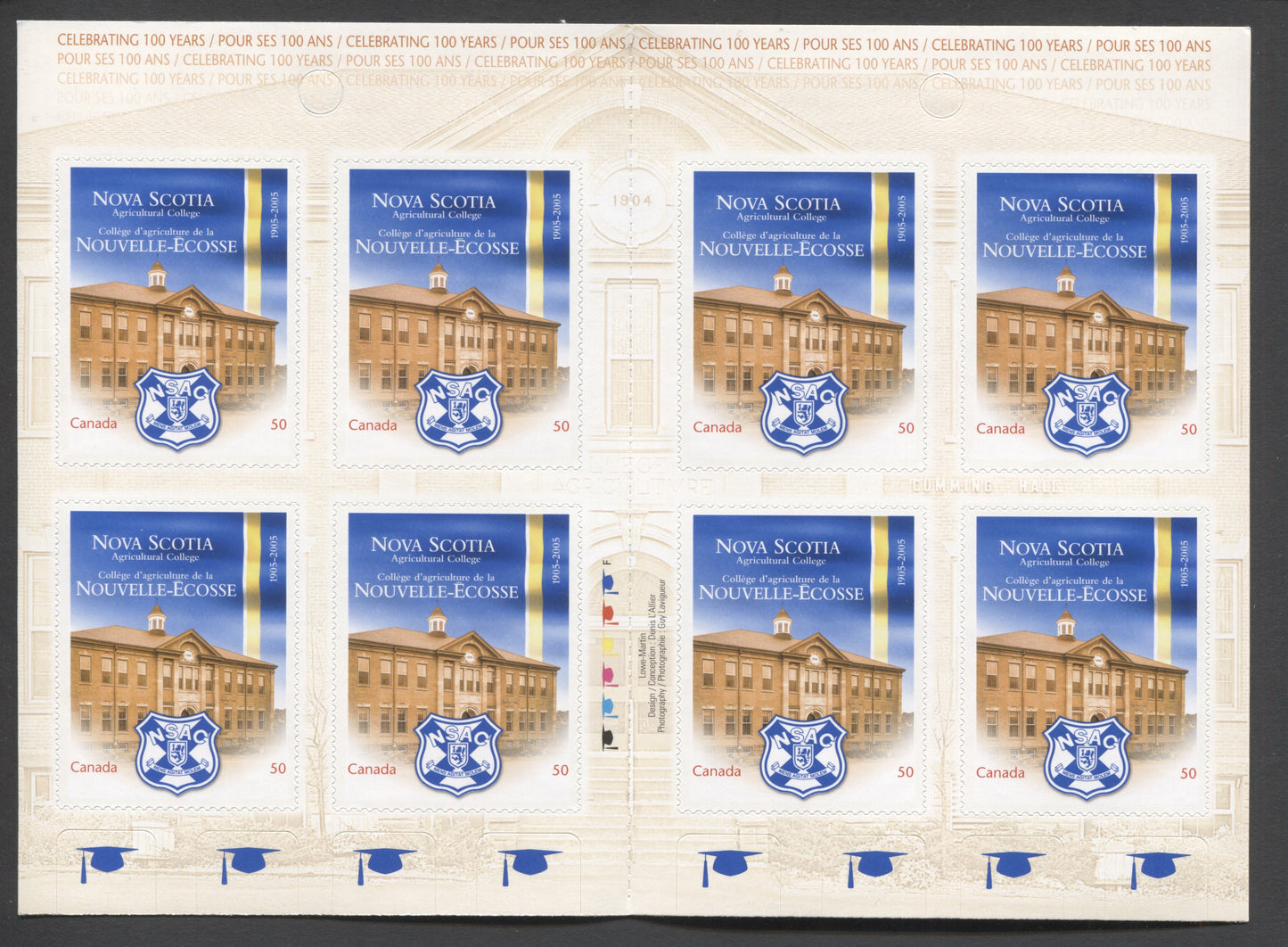 Canada #BK307 2005 Nova Scotia Agricultural College Issue, Complete $4 Booklet, Fasson Paper, Dead Paper, 4 mm GT-4 Tagging
