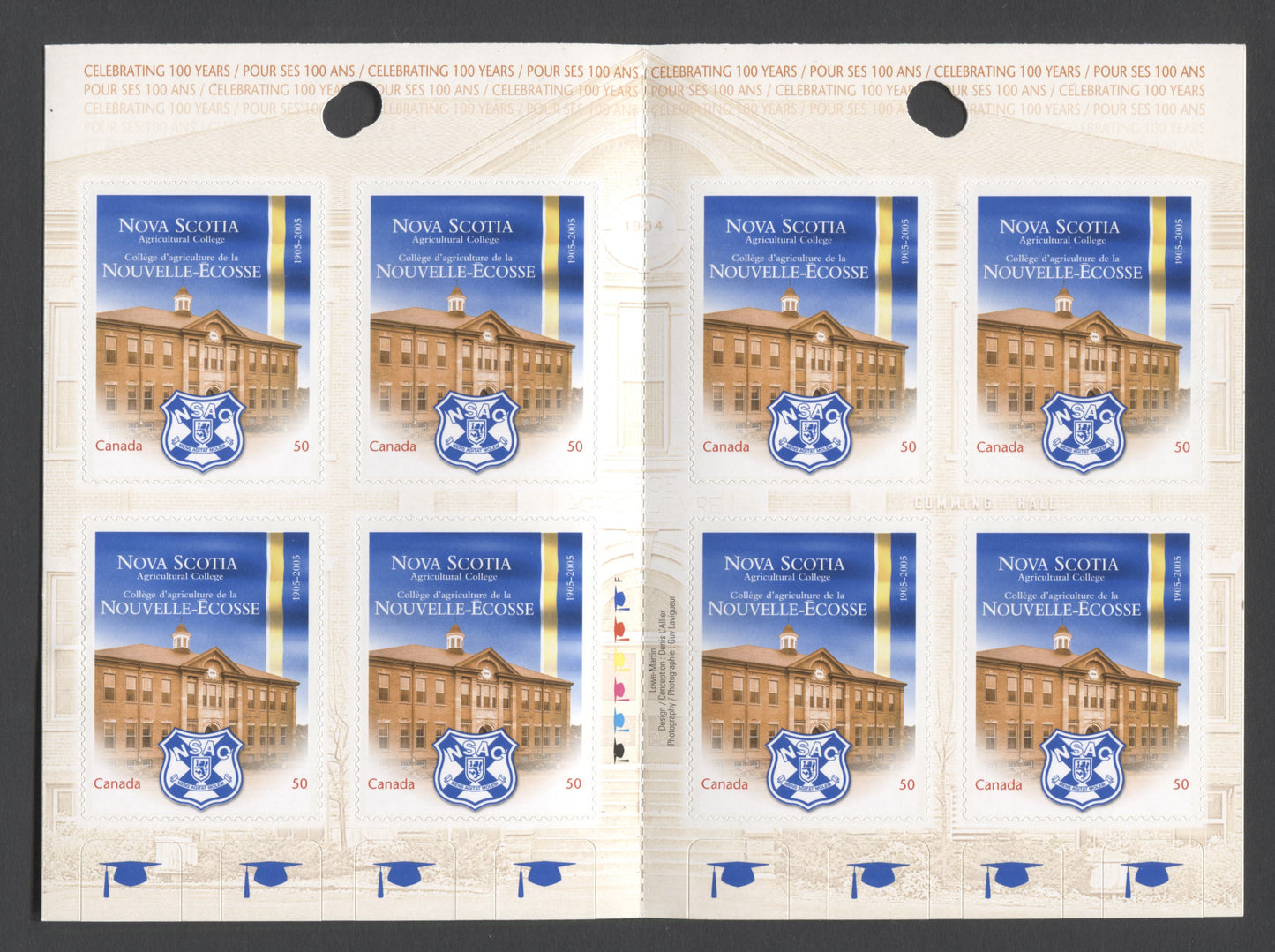 Canada #BK307 2005 Nova Scotia Agricultural College Issue, Complete $4 Booklet, Fasson Paper, Dead Paper, 4 mm GT-4 Tagging