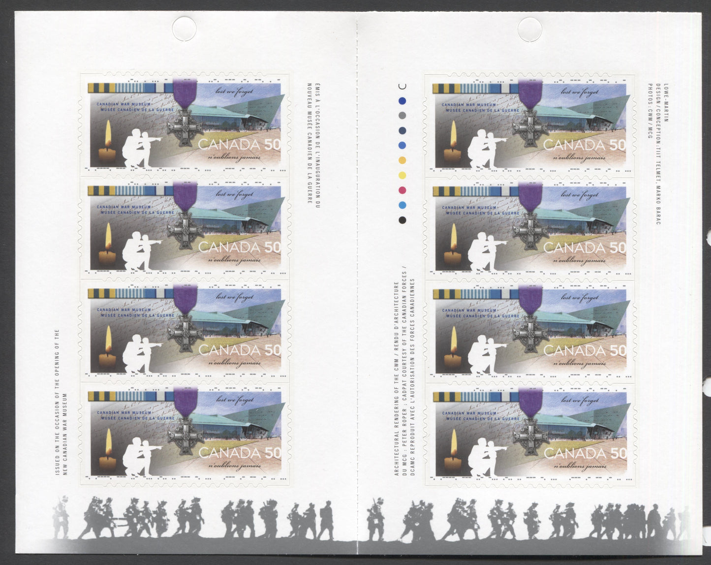 Canada #BK311 2005 Canadian War Museum Issue, Complete $4 Booklet, Tullis Russell Coatings Paper, Dead Paper, 4 mm GT-4 Tagging