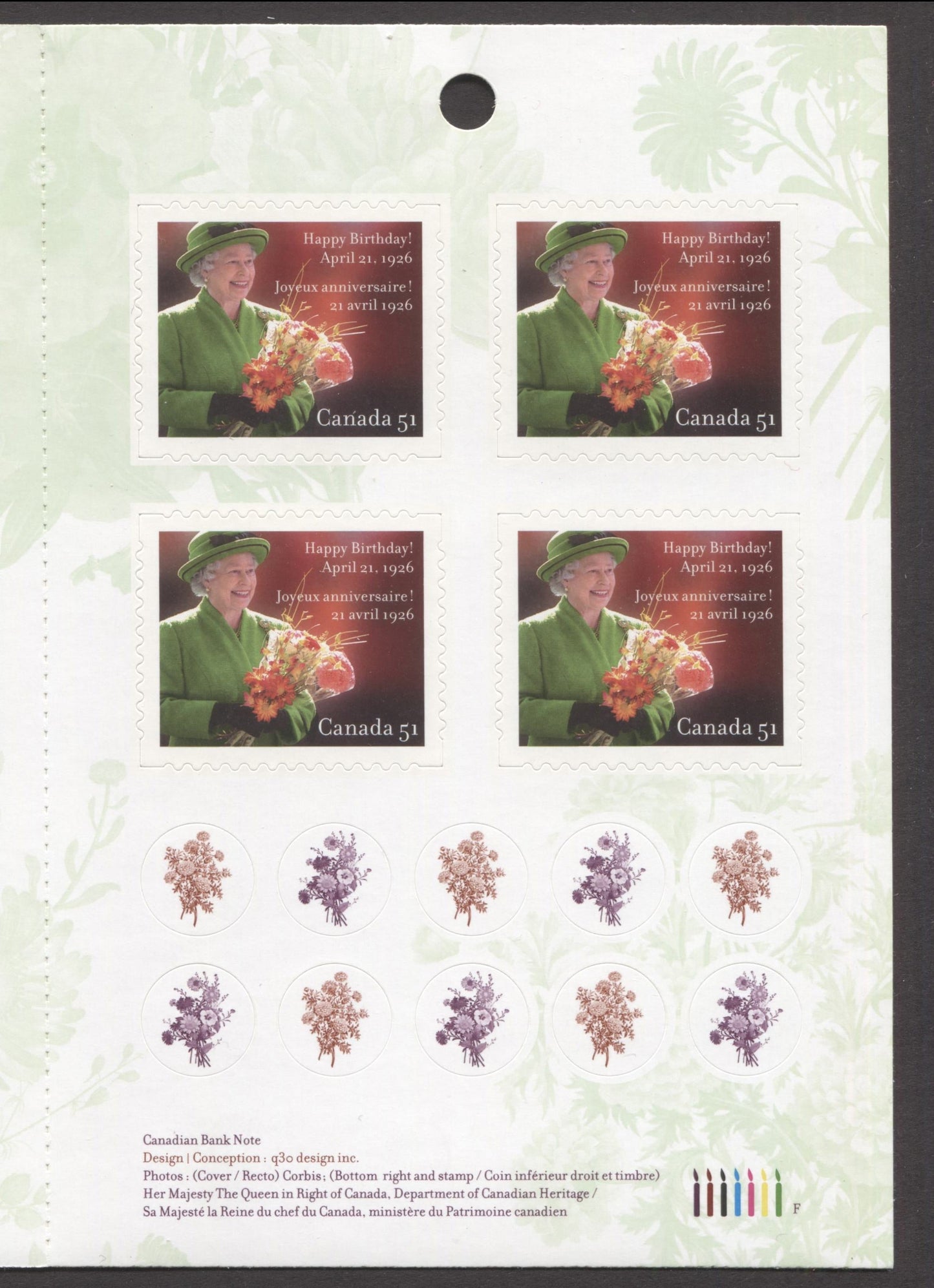 Canada #BK321 2006 80th Birthday of Queen Elizabeth II Issue, Complete $5.10 Booklet, Fasson Paper, Dead Paper, 4 mm GT-4 Tagging