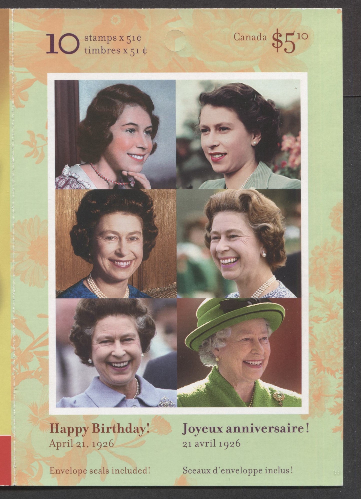 Canada #BK321 2006 80th Birthday of Queen Elizabeth II Issue, Complete $5.10 Booklet, Fasson Paper, Dead Paper, 4 mm GT-4 Tagging