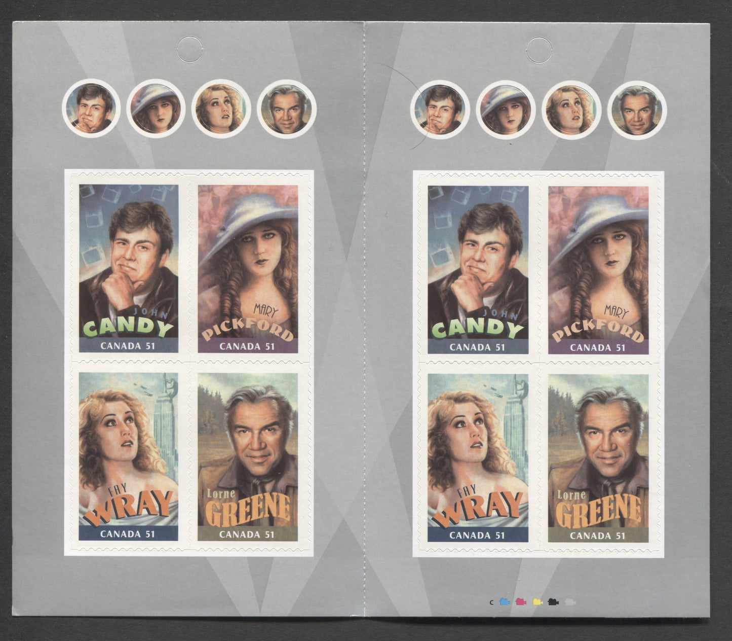 Canada #BK326 2006 Canadians in Hollywood Issue, Complete $4.08 Booklet, Tullis Russell Coatings Paper, Dead Paper, 4 mm GT-4 Tagging