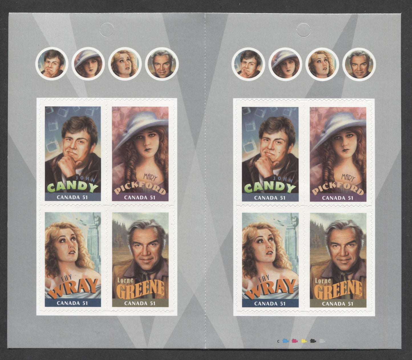 Canada #BK326 2006 Canadians in Hollywood Issue, Complete $4.08 Booklet, Tullis Russell Coatings Paper, Dead Paper, 4 mm GT-4 Tagging