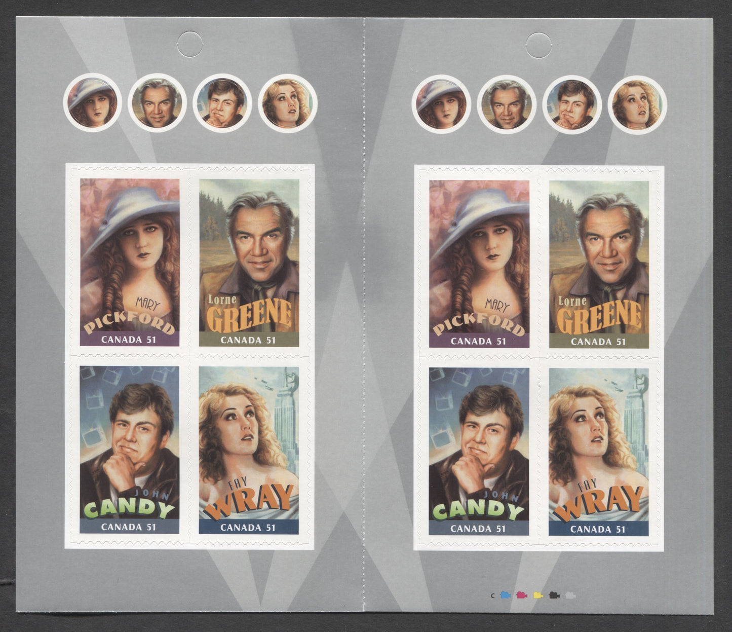 Canada #BK329 2006 Canadians in Hollywood Issue, Complete $4.08 Booklet, Tullis Russell Coatings Paper, Dead Paper, 4 mm GT-4 Tagging