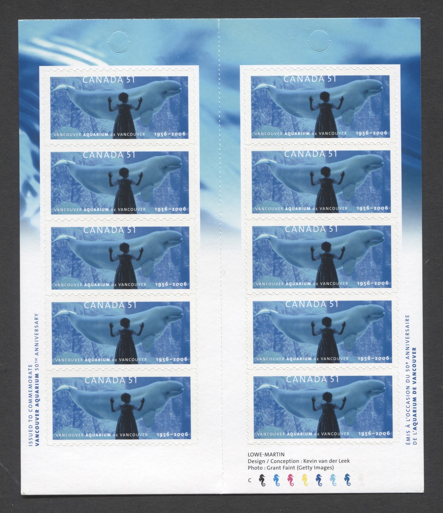 Canada #BK330 2006 Vancouver Aquarium Issue, Complete $5.10 Booklet, Tullis Russell Coatings Paper, Dead Paper, 4 mm GT-4 Tagging