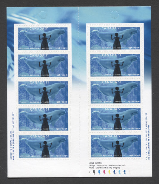Canada #BK330 2006 Vancouver Aquarium Issue, Complete $5.10 Booklet, Tullis Russell Coatings Paper, Dead Paper, 4 mm GT-4 Tagging