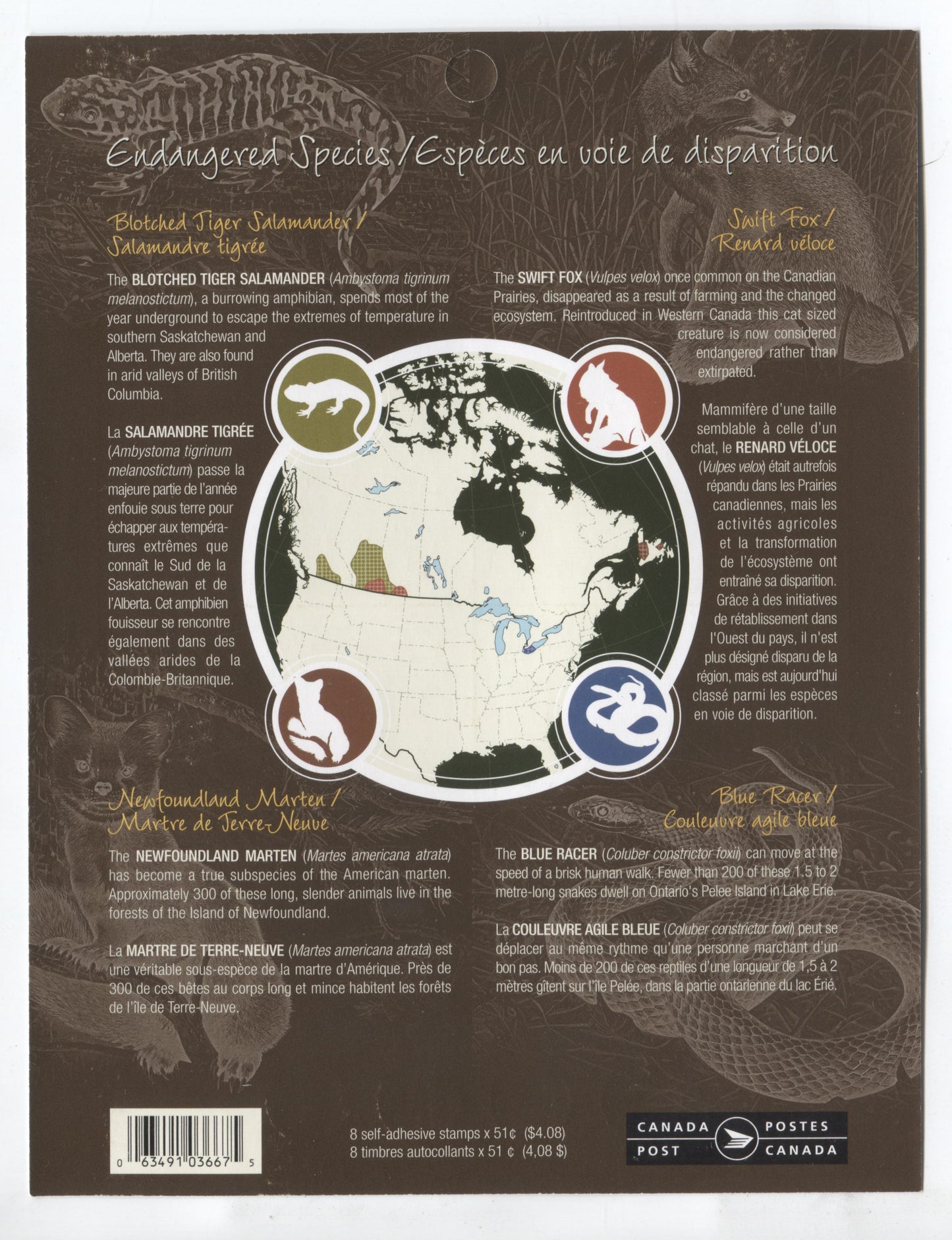 Canada #BK335 2006 Endangered Species Issue, Complete $4.08 Booklet, Tullis Russell Coatings Paper, Dead Paper, 4 mm GT-4 Tagging