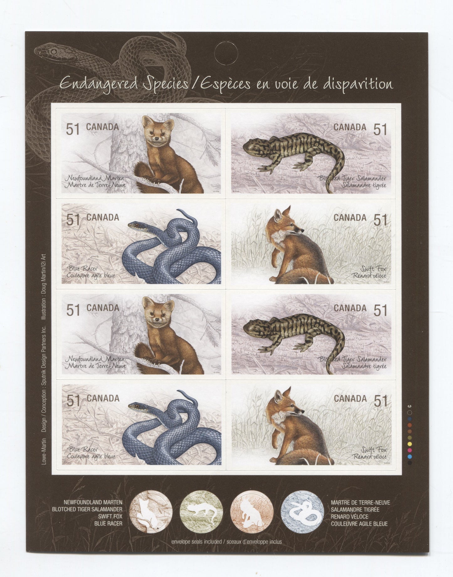 Canada #BK335 2006 Endangered Species Issue, Complete $4.08 Booklet, Tullis Russell Coatings Paper, Dead Paper, 4 mm GT-4 Tagging