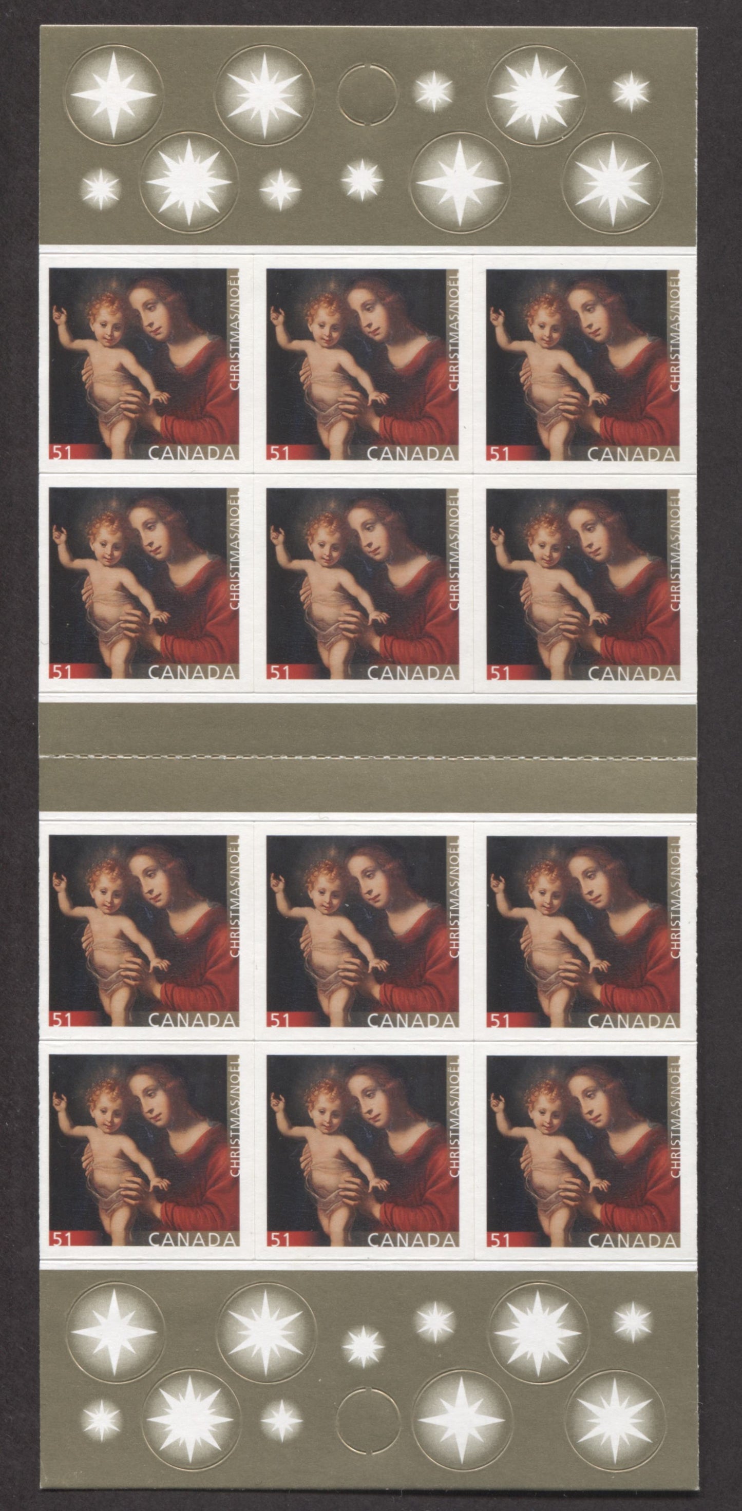 Canada #BK336 2006 Christmas Issue, Complete $6.12 Booklet, Tullis Russell Coatings Paper, Dead Paper, 4 mm GT-4 Tagging