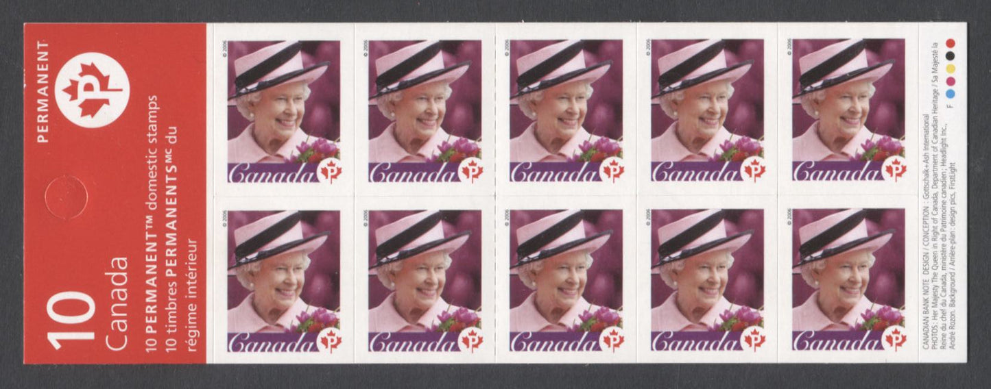 Canada #BK340-A 2004-2010 Floral & Canadian Pride Definitives, Complete $5.10 Booklet, Dead Paper, 4 mm GT-4 Tagging