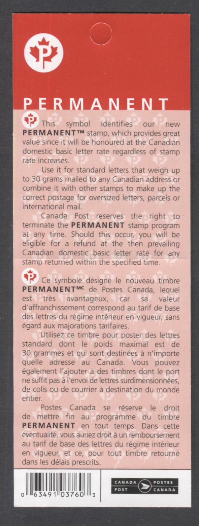 Canada #BK341 2004-2010 Floral & Canadian Pride Definitives, Complete $5.10 Booklet, Tullis Russell Coatings Paper, Dead Paper, 4 mm GT-4 Tagging