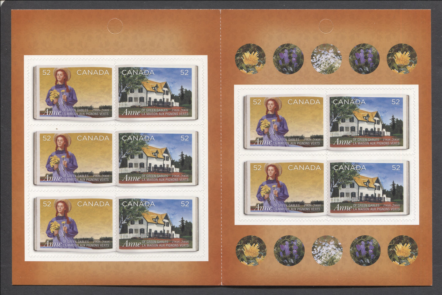 Canada #BK380 2008 Anne of Green Gables Issue, Complete $5.20 Booklet, Tullis Russell Coatings Paper, Dead Paper, 4 mm GT-4 Tagging
