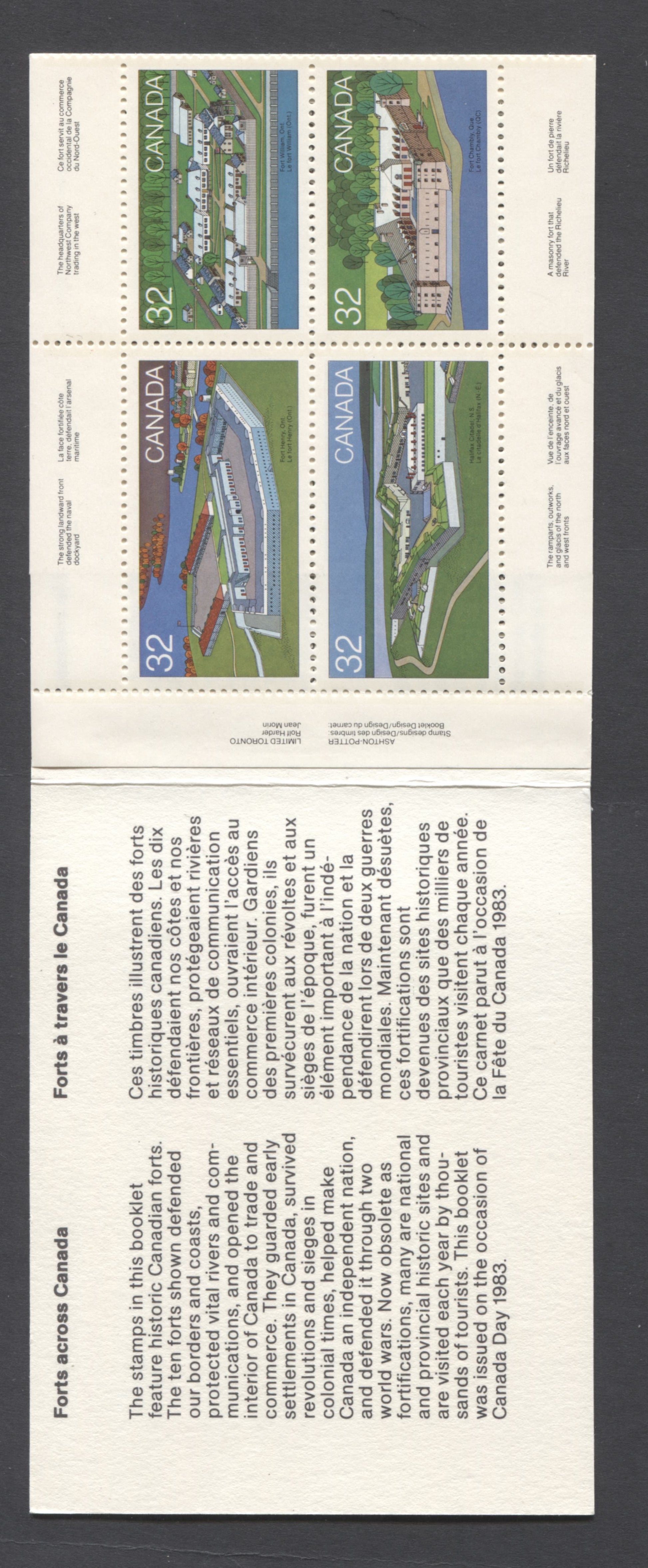 Canada #BK86 (SG #SB93) 1983 Canadian Forts Issue, Complete $3.2  Booklet, Front Cover