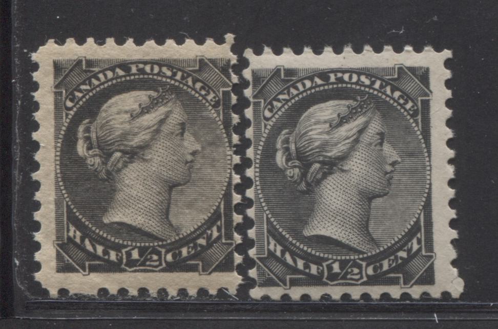 Lot 195 Canada #34,ii 1/2c Black Queen Victoria, 1870-1893 Small Queen Issue, 2 Fine NH Singles, Different Papers, Printings And Perfs