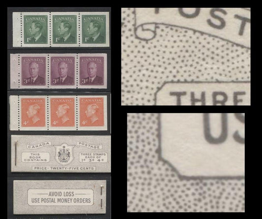 Canada #BK44 1949-1953 Postes-Postage Issue Complete 25c English Booklet Containing 1 Pane of 3 of Each of the 1c Green, 3c Rose Purple and 4c Orange King George VI Harris Front Cover Type IVd , Back Cover Iiv