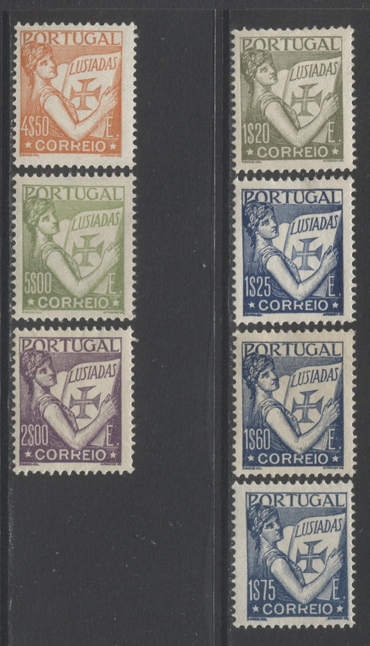 Lot 152 Portugal SC#513-519 1931-1938 Portugal Holding Lusiads Definitive Issue, A Mostly VFOG Partial Set From 1.2e to 5e, 2022 Scott Classic Cat $38.05 USD
