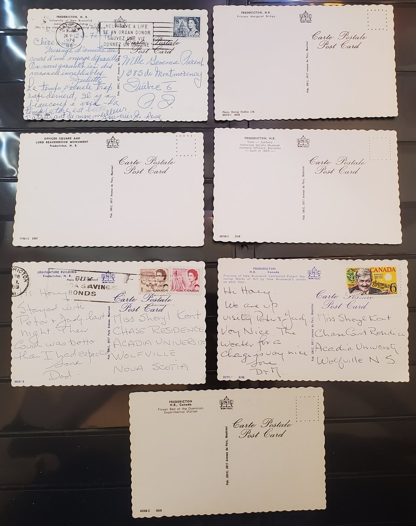 A Group of 7 Postcards From Fredericton, New Brunswick, Showing Various Landmarks, From The 1960's, Overall VF, Net Est. $5