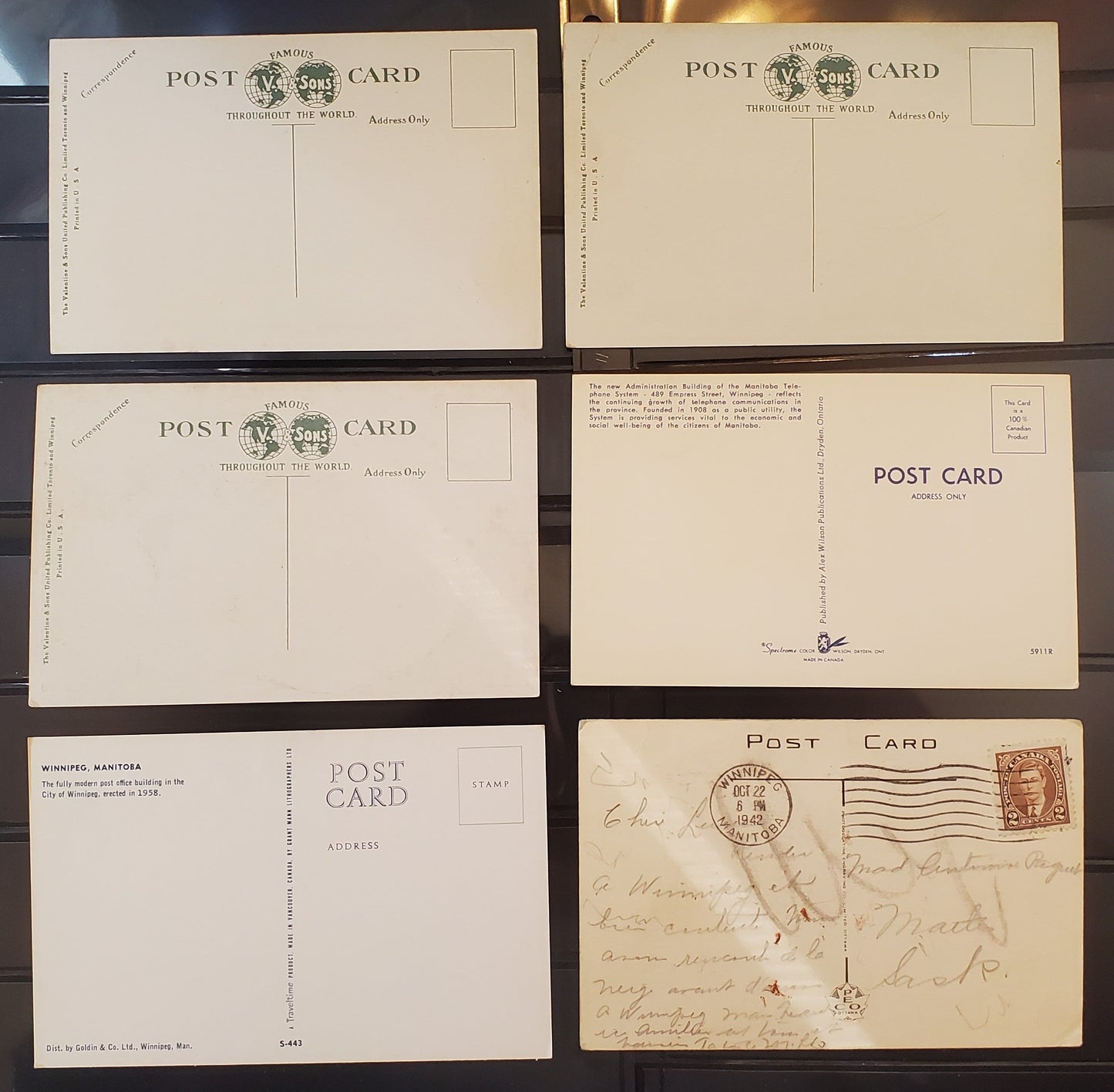 A Group of 6 Postcards From Winnipeg, Manitoba, Showing Various Views and Buildings, From The 1910's, 1940's and 1960's, Overall VG and VF, Net Est. $4