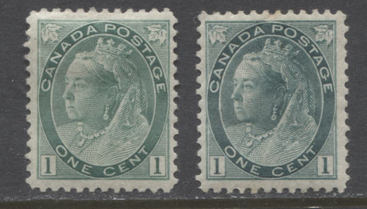 Lot 73 Canada #75i, ii 1c Green and Blue Green Queen Victoria, 1898-1902 Numeral Issue, 2 Fine OG Singles On Vertical Wove Paper