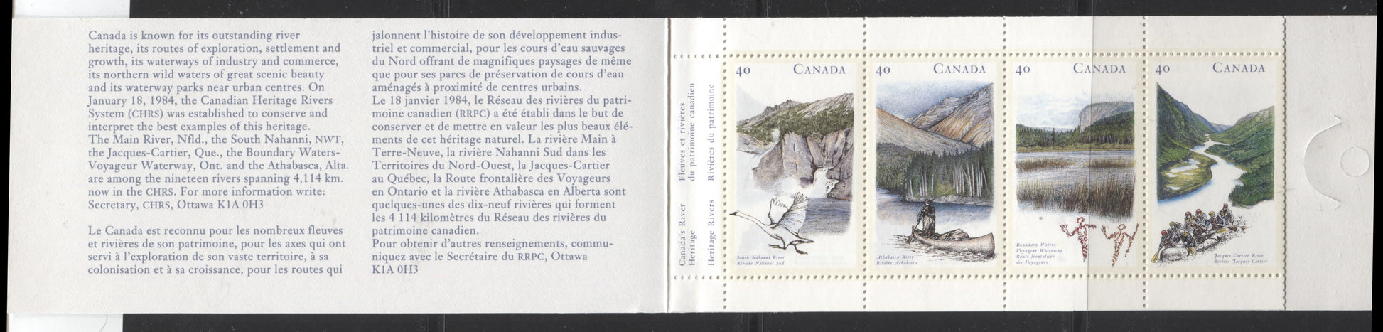 Canada #BK131a-b 1991 Heritage Rivers Issue, Complete $4 Booklet, Peterborough Paper, Dull Paper, 4 mm GT-4 Tagging Brixton Chrome 