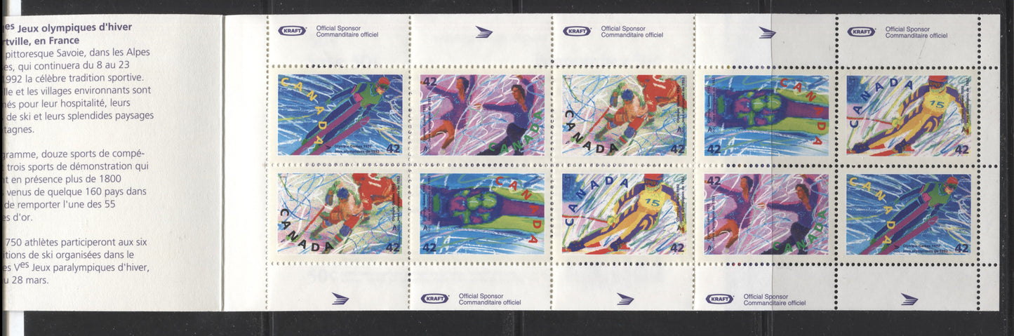 Canada #BK144a-c 1992 Winter Olympics Issue, Complete $4.20 Booklet, Coated Papers Paper, Dead Paper, 4 mm GT-4 Tagging Brixton Chrome 