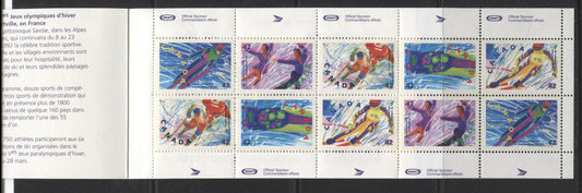 Canada #BK144a-c 1992 Winter Olympics Issue, Complete $4.20 Booklet, Coated Papers Paper, Dead Paper, 4 mm GT-4 Tagging Brixton Chrome 