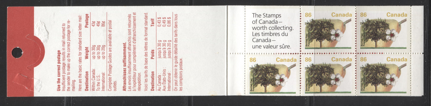 Canada #BK157a-d 1991-1998 Fruit and Flag Definitive Issue, Complete $4.30 Booklet, Coated Papers Paper, Dead Paper, 4 mm GT-4 Tagging Brixton Chrome 