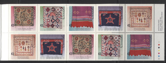 Canada #BK159a-b 1993 Hand Crafted Textiles Issue, Complete $4.30 Booklet, Harrison Paper, Dead Paper, 4 mm GT-4 Tagging Brixton Chrome 