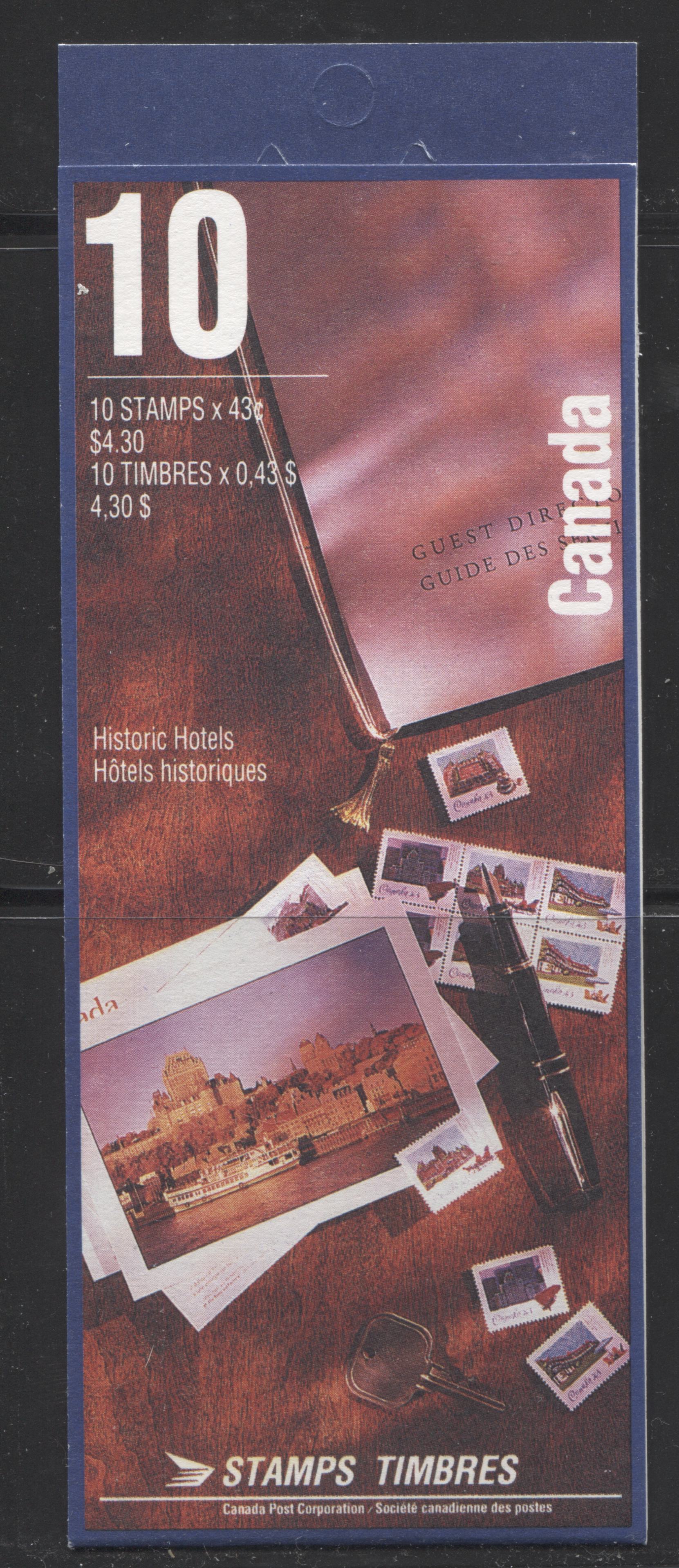 Canada #BK160a-b 1993 Historic CPR Hotels Issue, Complete $4.30 Booklet, Harrison Paper, Dead Paper, 4 mm GT-4 Tagging Brixton Chrome 