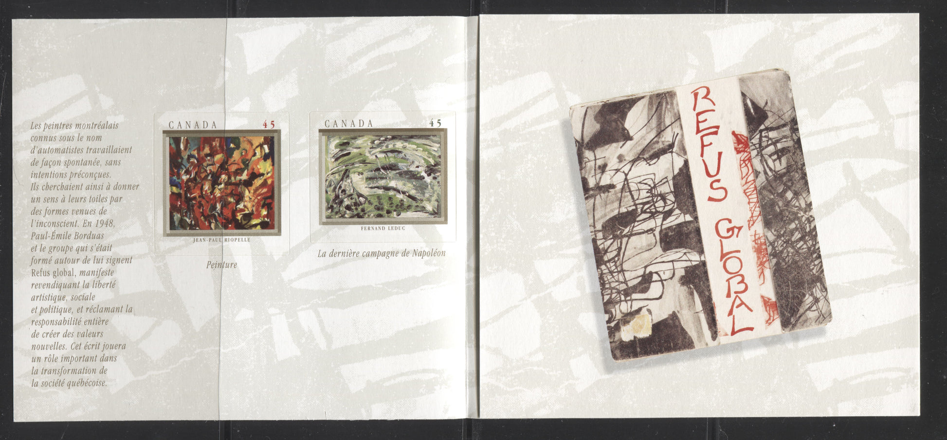 Canada #BK209a 1998 The Automatistes Issue, Complete $3.15 Booklet, Tullis Russell Coatings Paper, Dead Paper, 4 mm GT-4 Tagging Brixton Chrome 