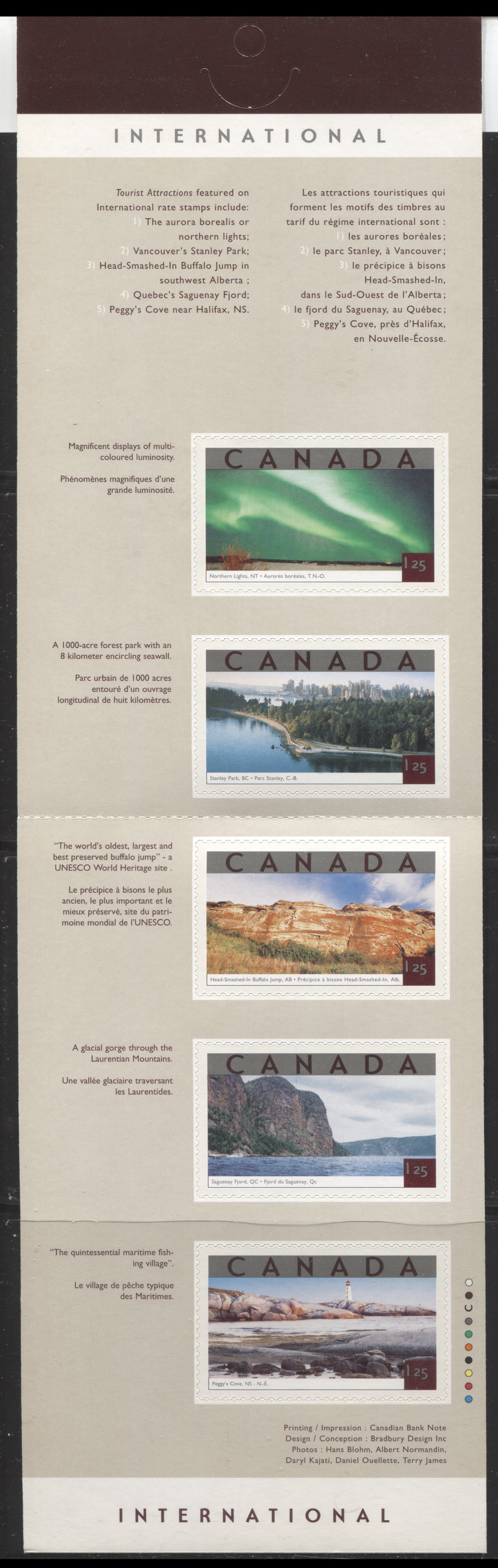 Canada #BK260a-b 2002 Tourist Attractions Issue, Complete $6.25 Booklet, Tullis Russell Coatings Paper, Dead Paper, 4 mm GT-4 Tagging Brixton Chrome 