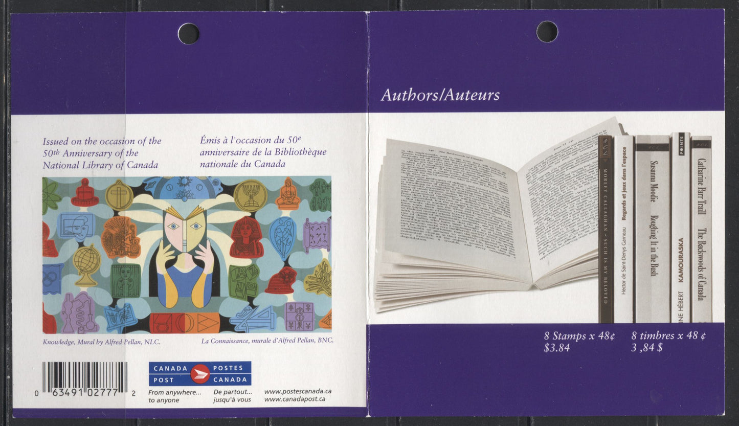 Canada #BK274a-b 2003 Canadian Authors Issue, Complete $3.84 Booklet, Tullis Russell Coatings Paper, Dead Paper, 4 mm GT-4 Tagging Brixton Chrome 