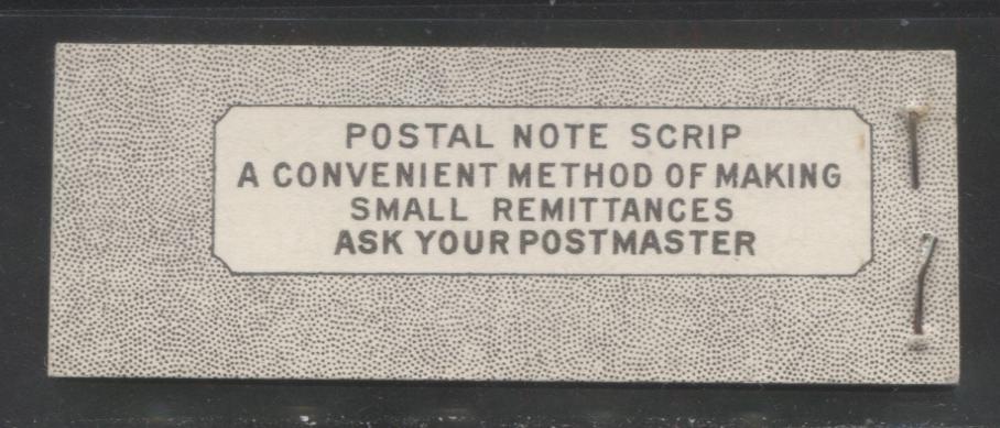Lot 364 Canada #BK38a 1942-1949 War Issue 25c, English Booklet, 1 Pane Each of 3 of 1c Green, 3c Rosy Plum and 4c Carmine Red, Harris Font Cover Type IVb , Back Cover Haii, 7c & 6c Rate Page, Paper CBN-AAAAAA, Cutting Guideline At UR Of Front Cover