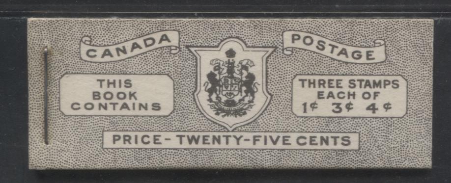 Lot 365 Canada #BK38a 1942-1949 War Issue Complete 25c, English Booklet Containing 1 Pane Each of 3 of 1c Green, 3c Rosy Plum and 4c Carmine Red, Harris Front Cover Type IVb , Back Cover Haiii, 7c & 6c Rate Page, Paper CBN-FFFFF