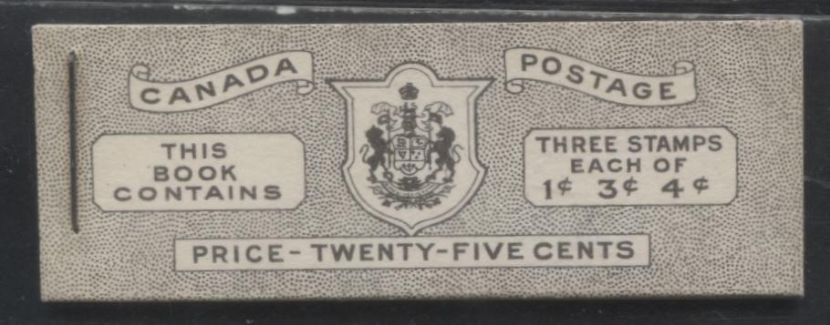Lot 366 Canada #BK38a 1942-1949 War Issue Complete 25c, English Booklet Containing 1 Pane Each of 3 of 1c Green, 3c Rosy Plum and 4c Carmine Red, Harris Front Cover Type IVb , Back Cover Haiv, 7c & 6c Rate Page, Paper CBN-XXXXX