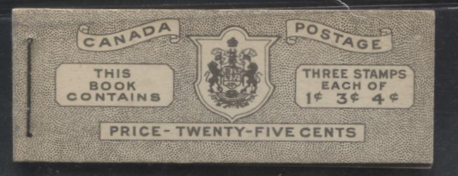 Lot 367 Canada #BK38a 1942-1949 War Issue Complete 25c, English Booklet Containing 1 Pane Each of 3 of 1c Green, 3c Rosy Plum and 4c Carmine Red, Harris Front Cover Type IVd , Back Cover Hai, 7c & 6c Rate Page, Paper CBN-SSSSS