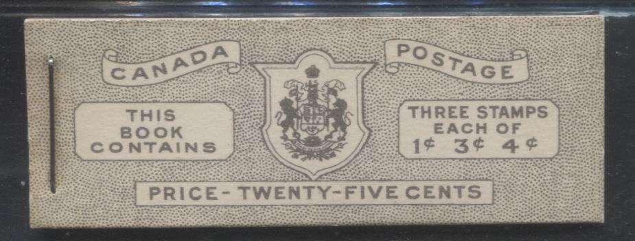 Lot 368 Canada #BK38a 1942-1949 War Issue Complete 25c, English Booklet Containing 1 Pane Each of 3 of 1c Green, 3c Rosy Plum and 4c Carmine Red, Harris Front Cover Type IVd , Back Cover Haii, 7c & 6c Rate Page, Paper CBN-TTTTT