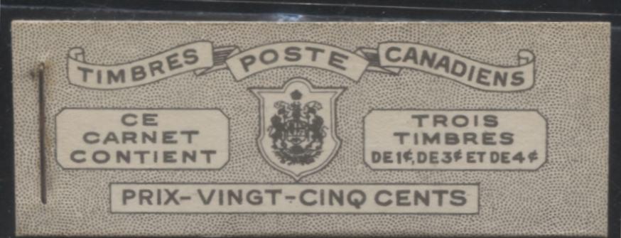 Lot 370 Canada #BK38a 1942-1949 War Issue Complete 25c, French Booklet Containing 1 Pane Each of 3 of 1c Green, 3c Rosy Plum and 4c Carmine Red, Harris Front Cover Type Vb , Back Cover Jvi, 7c & 6c Rate Page