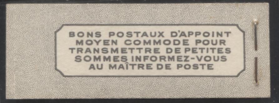 Lot 370 Canada #BK38a 1942-1949 War Issue Complete 25c, French Booklet Containing 1 Pane Each of 3 of 1c Green, 3c Rosy Plum and 4c Carmine Red, Harris Front Cover Type Vb , Back Cover Jvi, 7c & 6c Rate Page