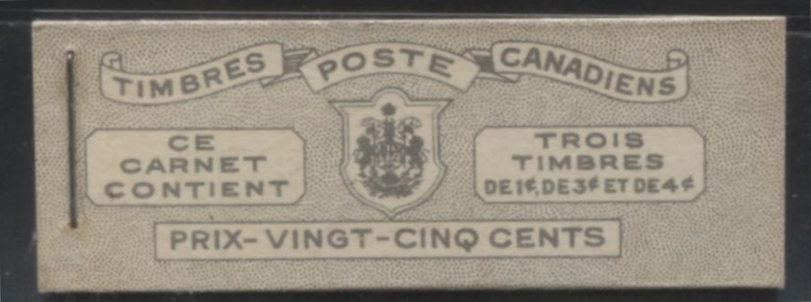 Lot 374 Canada #BK38a 1942-1949 War Issue Complete 25c, French Booklet Containing 1 Pane Each of 3 of 1c Green, 3c Rosy Plum and 4c Carmine Red, Harris Front Cover Type Vd , Back Cover Jiii, 7c & 6c Rate Page, CBN-SSSSS