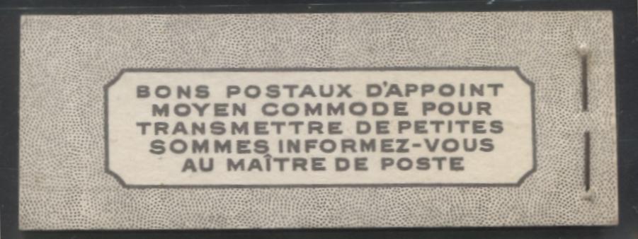 Lot 378 Canada #BK38a 1942-1949 War Issue Complete 25c, French Booklet Containing 1 Pane Each of 3 of 1c Green, 3c Rosy Plum and 4c Carmine Red, Harris Front Cover Type Vg , Back Cover Jvi, 7c & 6c Rate Page, Paper CBN-XXXXX