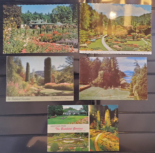 A Group of 5 Postcards From Victoria, BC, Showing The Butchart Gardens, From The 1950's-1970's, Overall Fine and VF, Net Est. $5