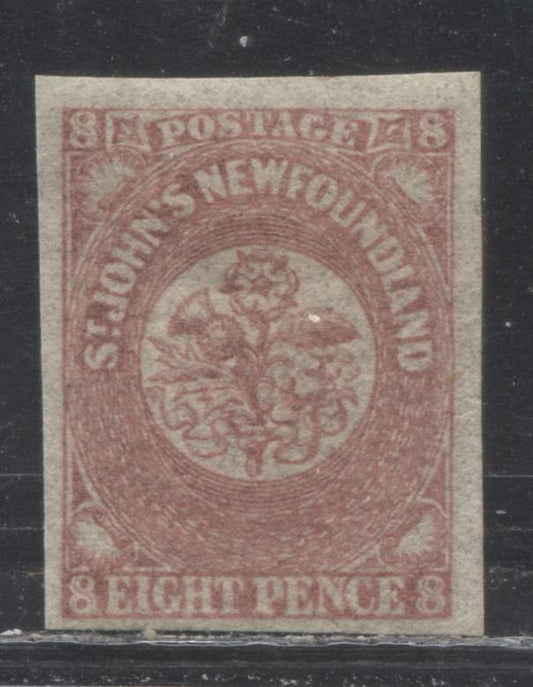 Newfoundland #22 8d Rose, Heraldic Flowers, 1861-1862 Pence Issue, A VF OG Example on Thin Hard Paper